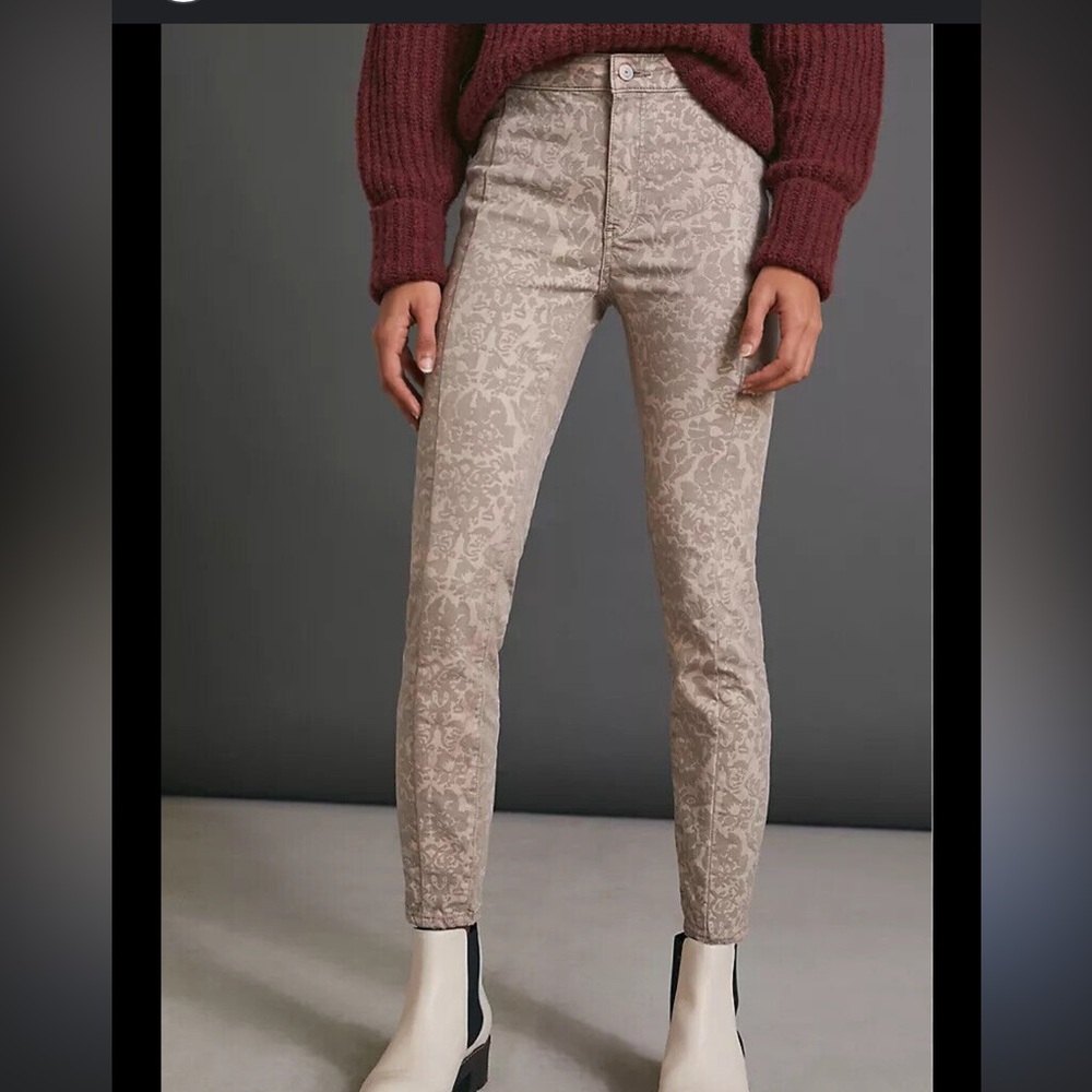 Anthropologie Beige Patterned Skinny Jeans